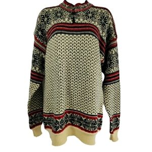 Vintage North Field Imported Shetland Islands Faire Isle LS Henley Sweater Large